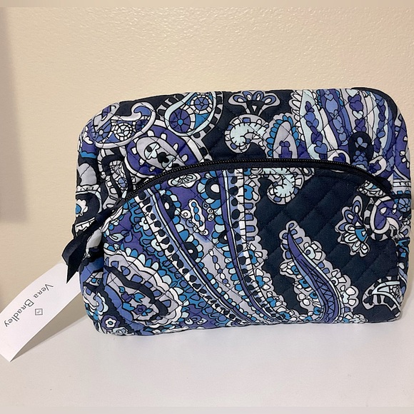 VERA BRADLEY Iconic Lg Cosmetic Case Deep Night Paisley Navy - Picture 2 of 8